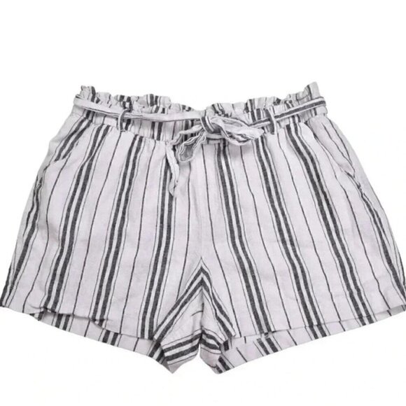 Old Navy Linen Blend Striped High Rise Tie Waist Shorts White Grey Size 16 - Picture 1 of 5